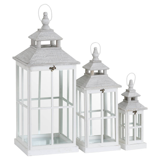 Caluna White Window Style Lanterns - Set of 3
