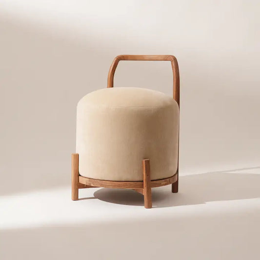 Sherman Ottoman with Wooden Legs and Handles