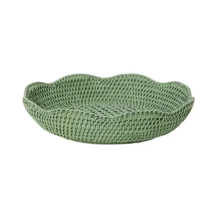 Saratoga Round Rattan Scalloped Tray - Green