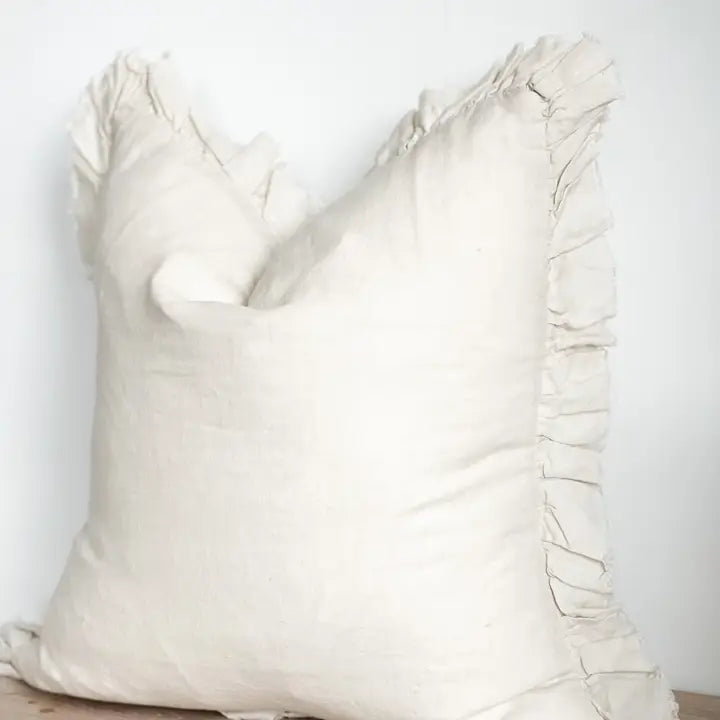 Hallie Ruffled Linen Cushion Cover – Cream