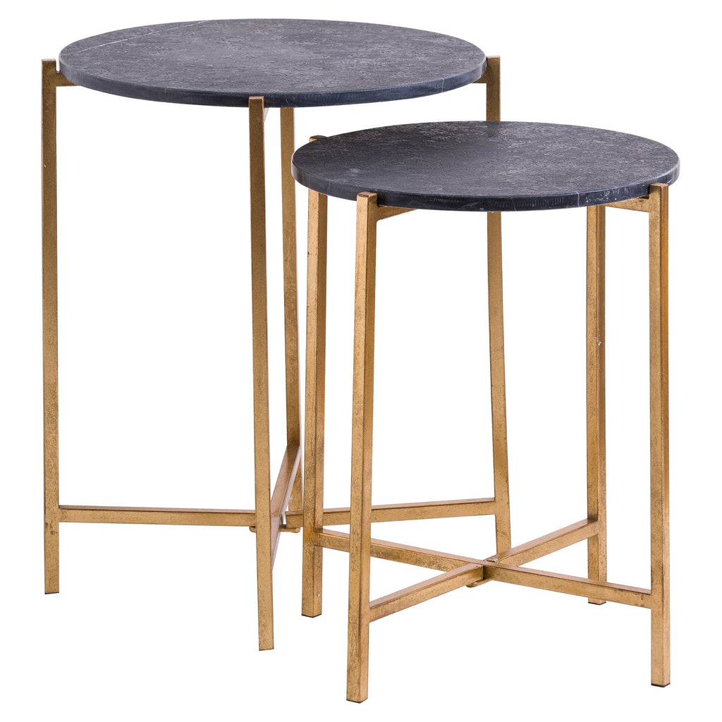 Isabel Set Of 2 Gold And Black Marble Tables