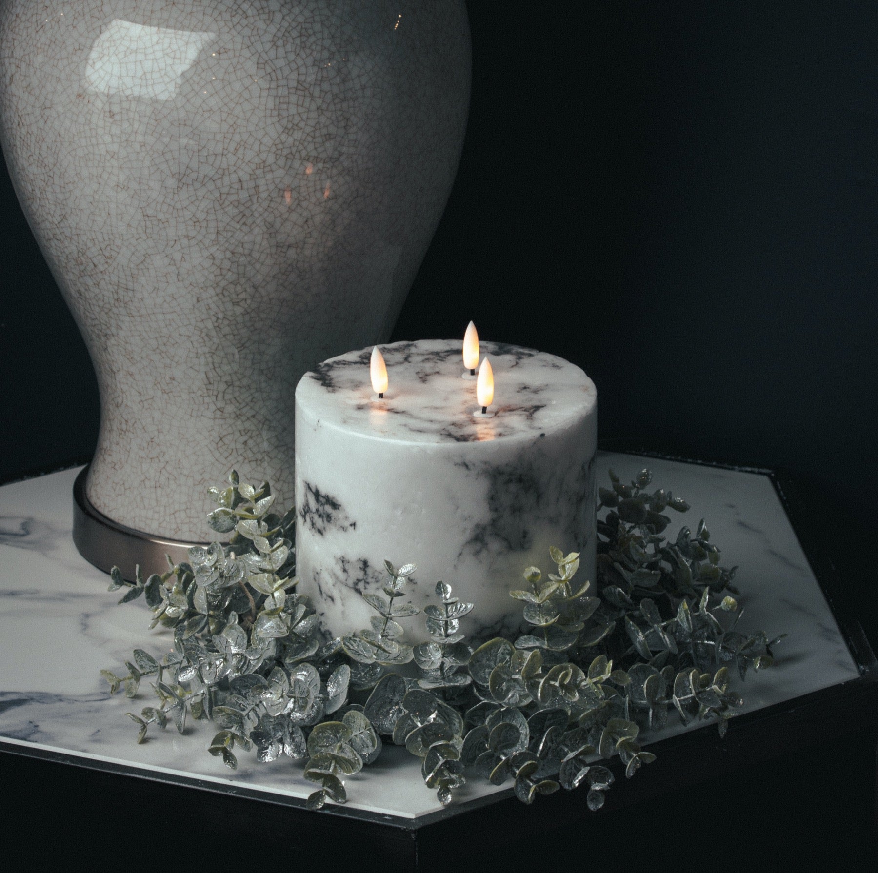 Harper Natural Glow 6x6 Marble Effect LED Candle