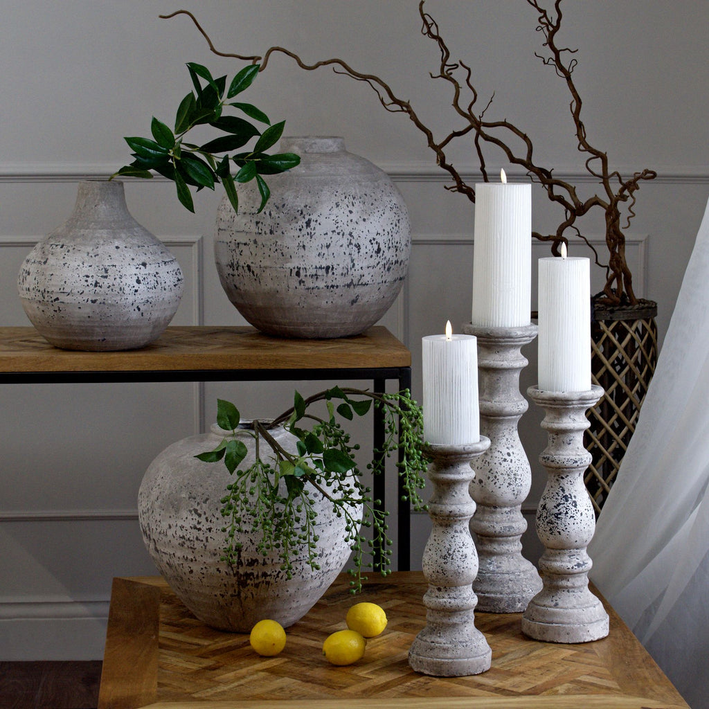 Clara Stone Ceramic Column Candle Holder - Large