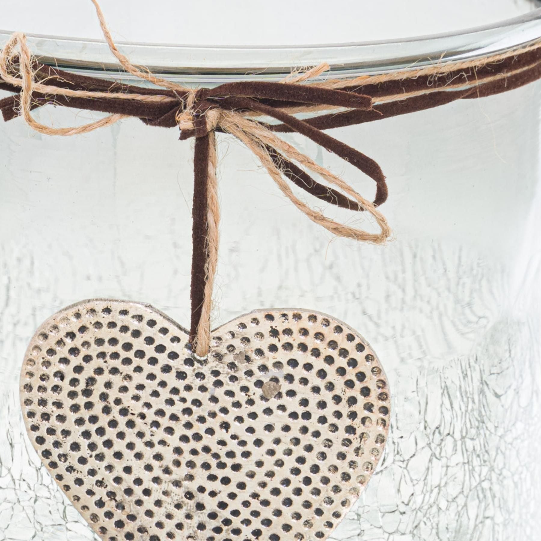 Cielo Smoked Midnight Crackled Heart Candle Holder - Large