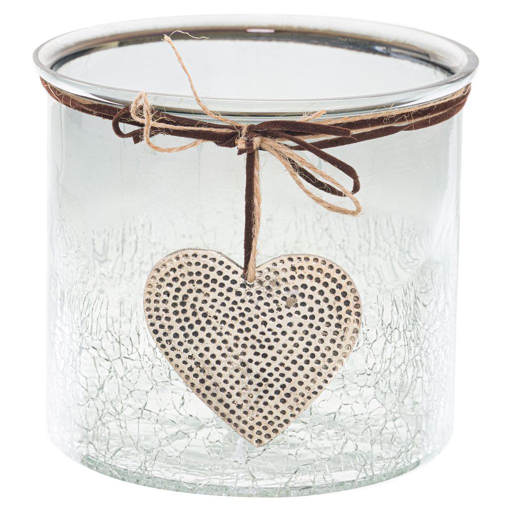 Cielo Smoked Midnight Crackled Heart Candle Holder - Large