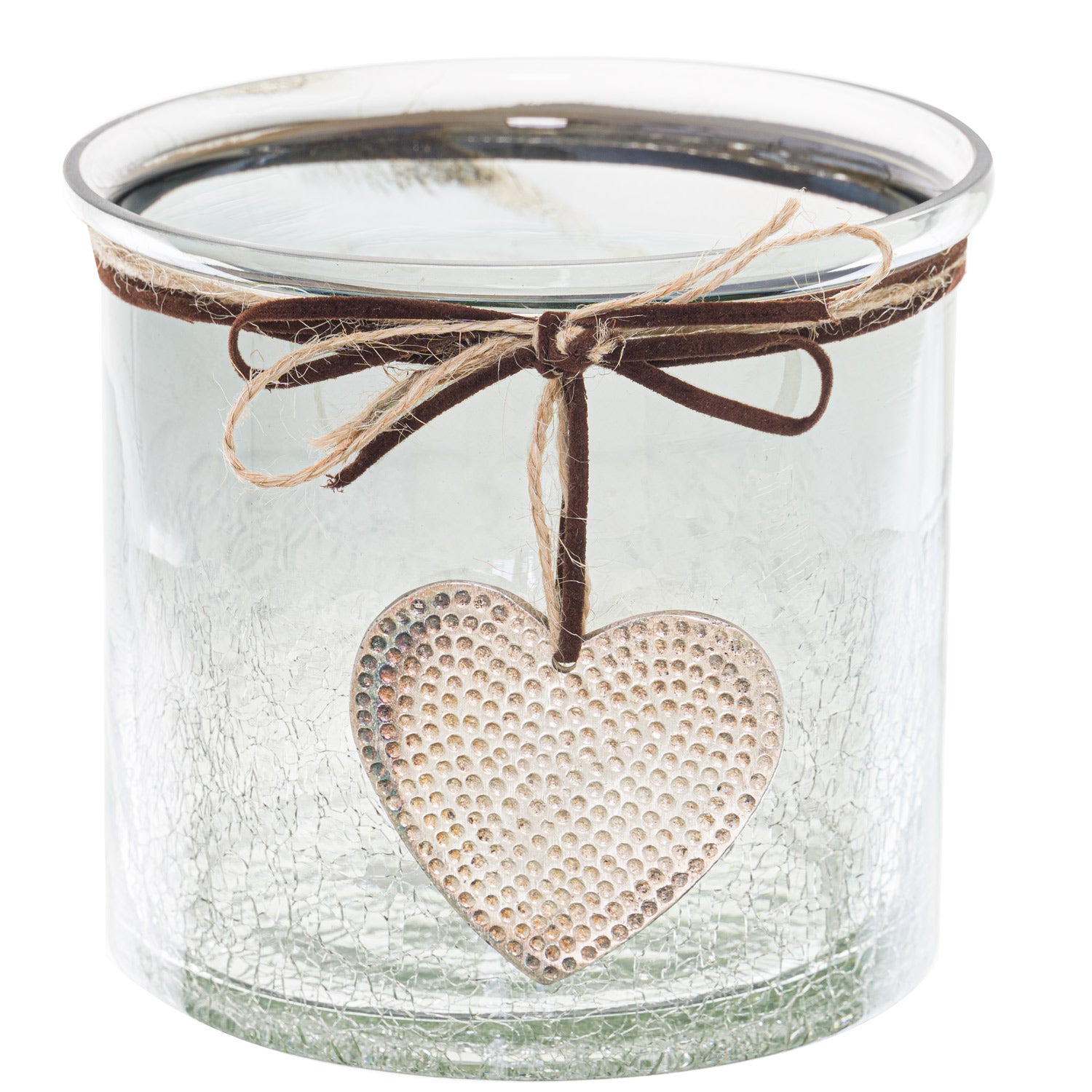 Cielo Smoked Midnight Crackled Heart Candle Holder - Medium