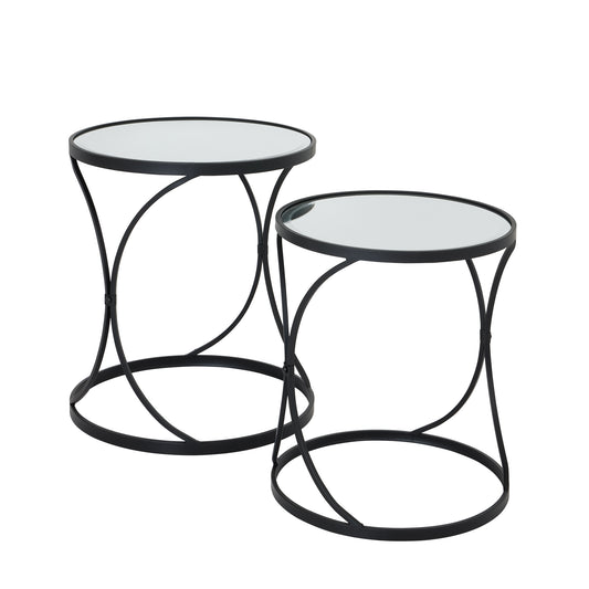 Rhea Set Of Two Black Mirrored Side Tables