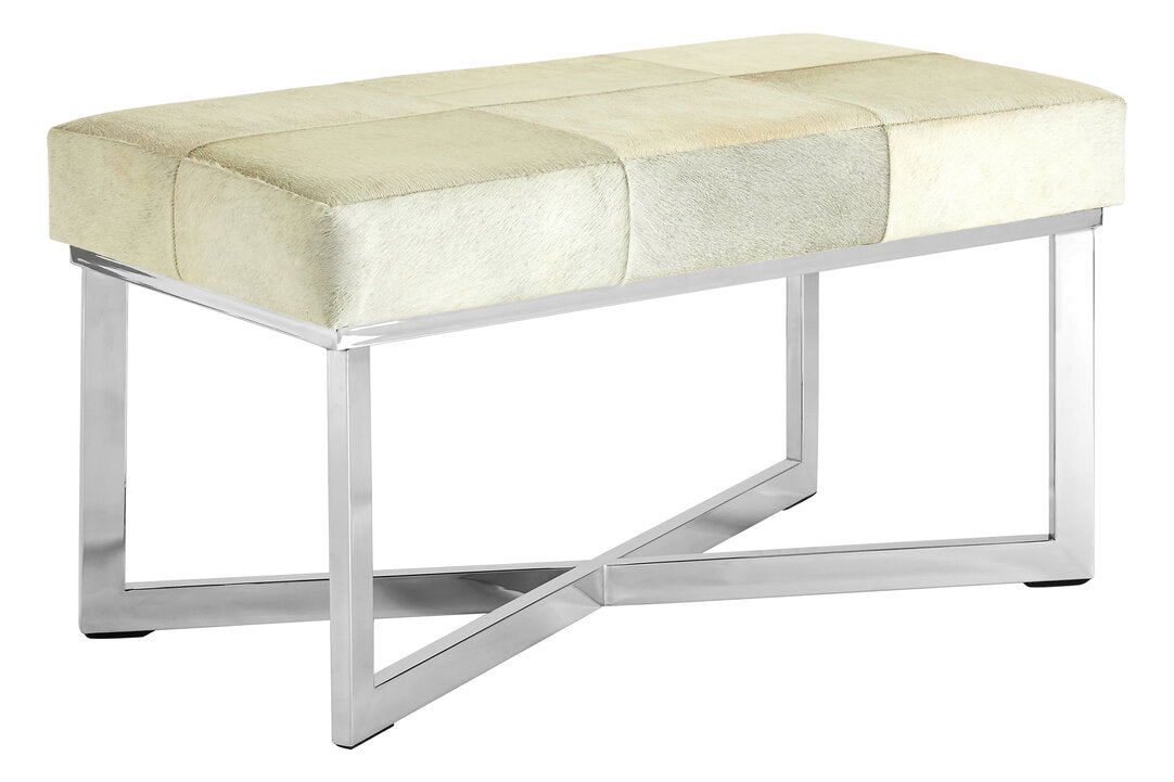 Pimlico Leather Bench - Grey & Polished Silver
