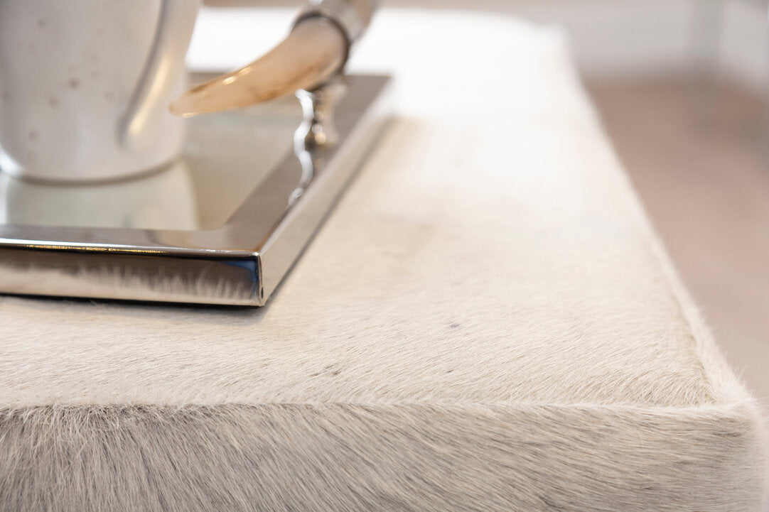 Pimlico Leather Bench - Grey & Polished Silver