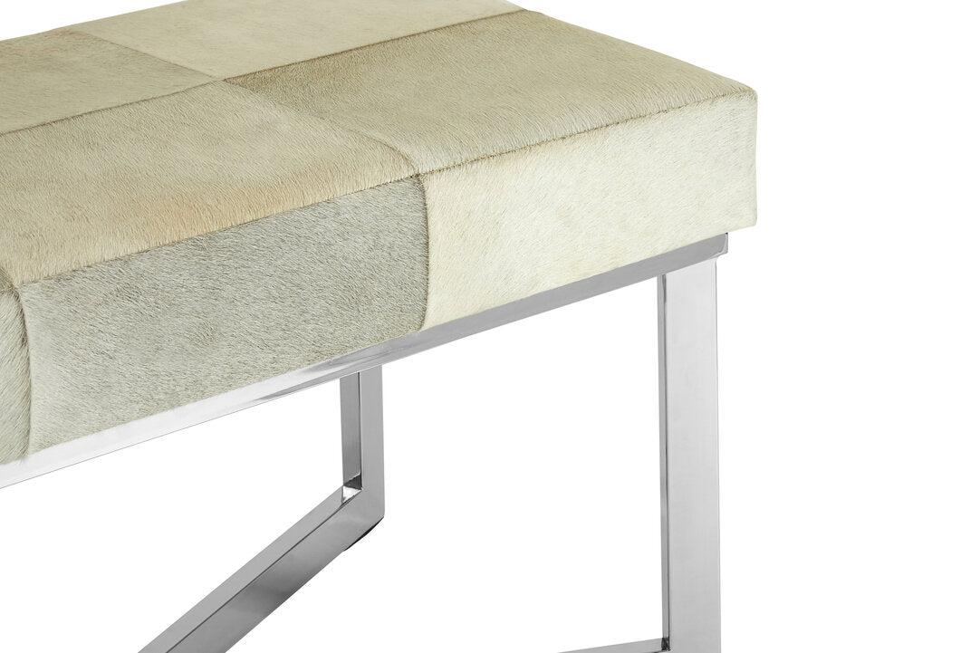 Pimlico Leather Bench - Grey & Polished Silver