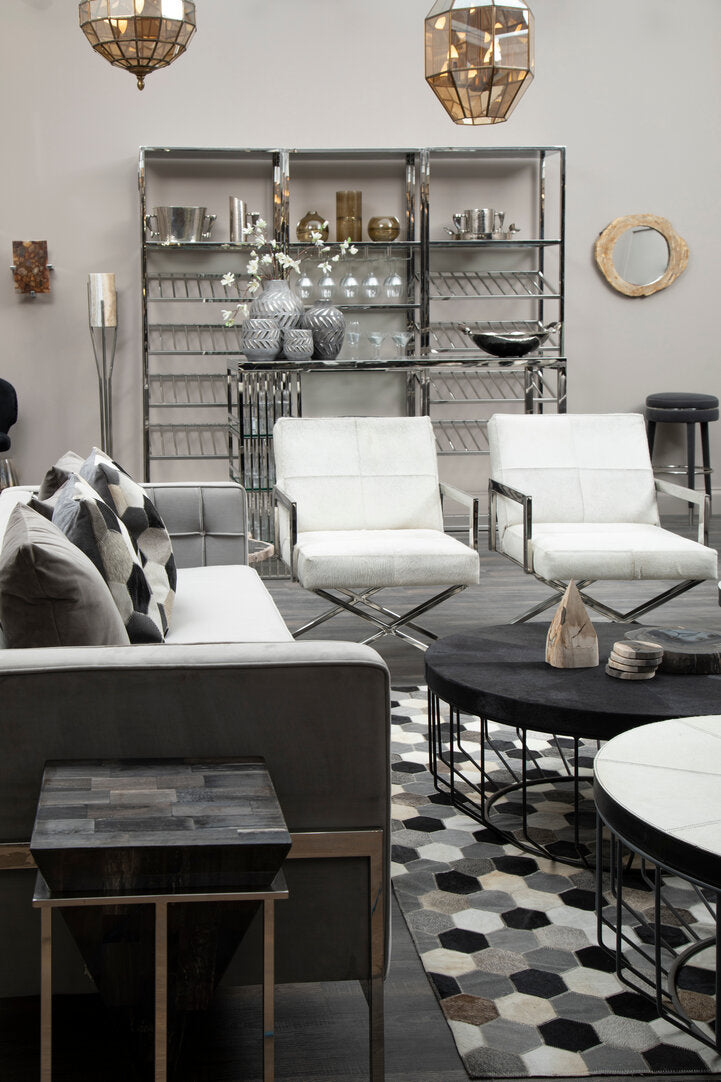 Pimlico Leather Chair - Grey & Polished Silver