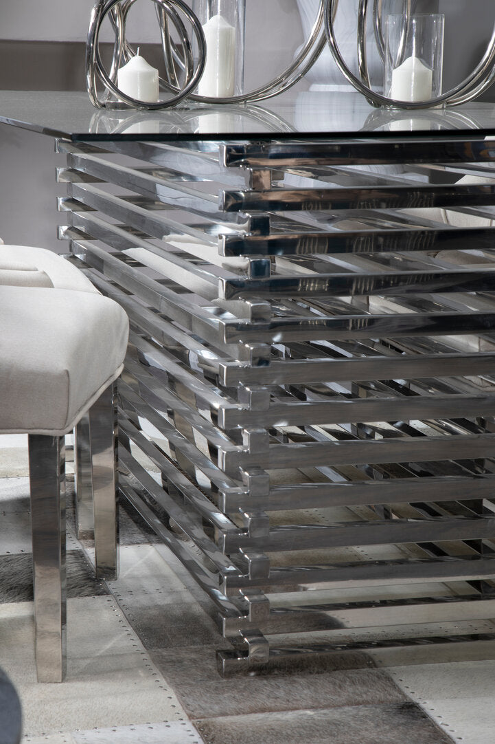 Conrad Dining Table - Silver & Glass