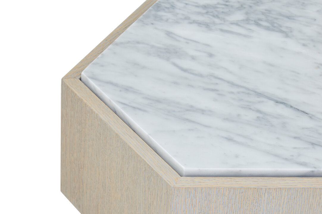 Palazzo Hexagon Side Table - Light Oak & Marble