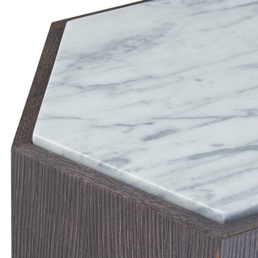 Palazzo Hexagon Side Table - Dark Oak & Marble