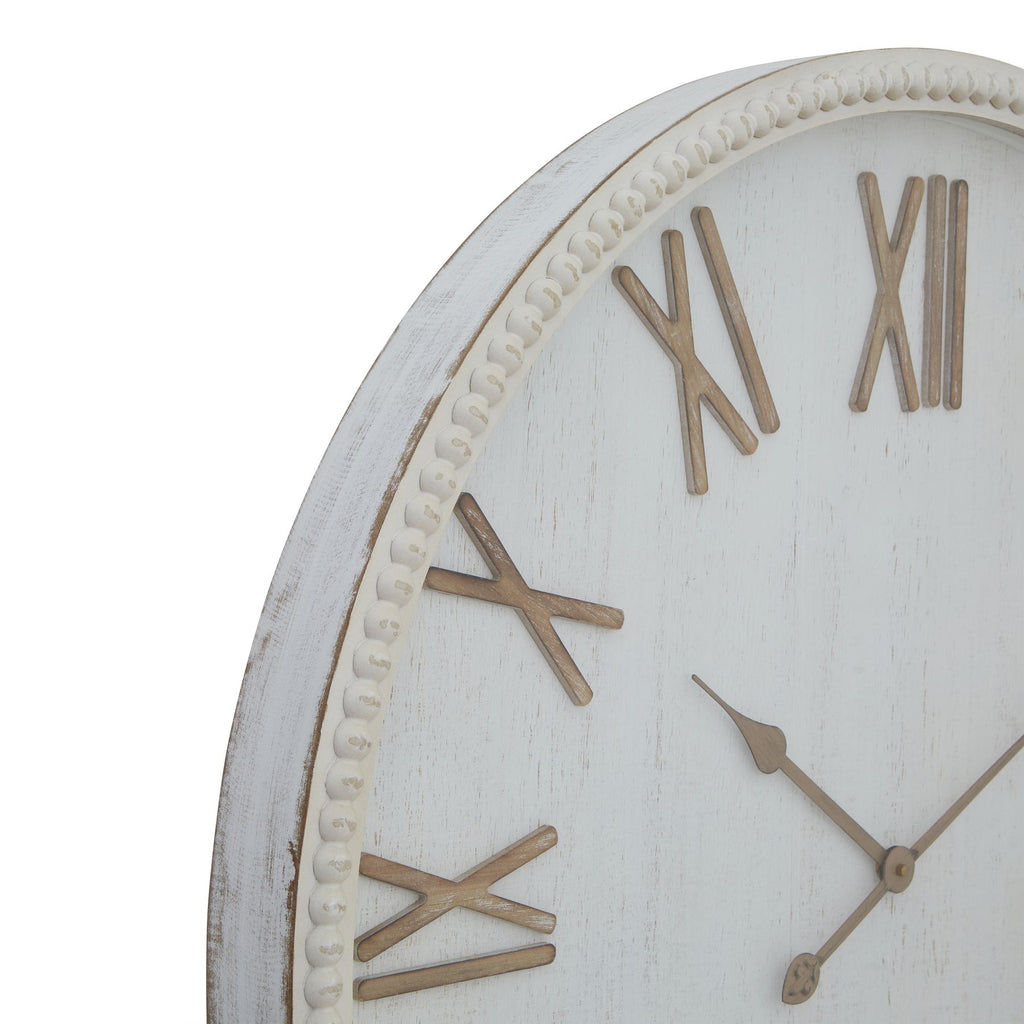 Rustic White Clock With Beaded Frame - Large
