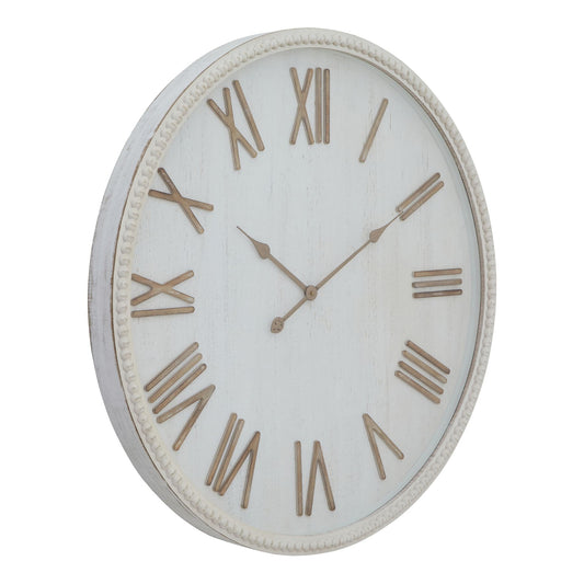 Rustic White Clock With Beaded Frame - Large