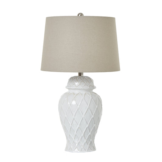 Aspen White Ceramic Ginger Jar Lamp With Linen Shade