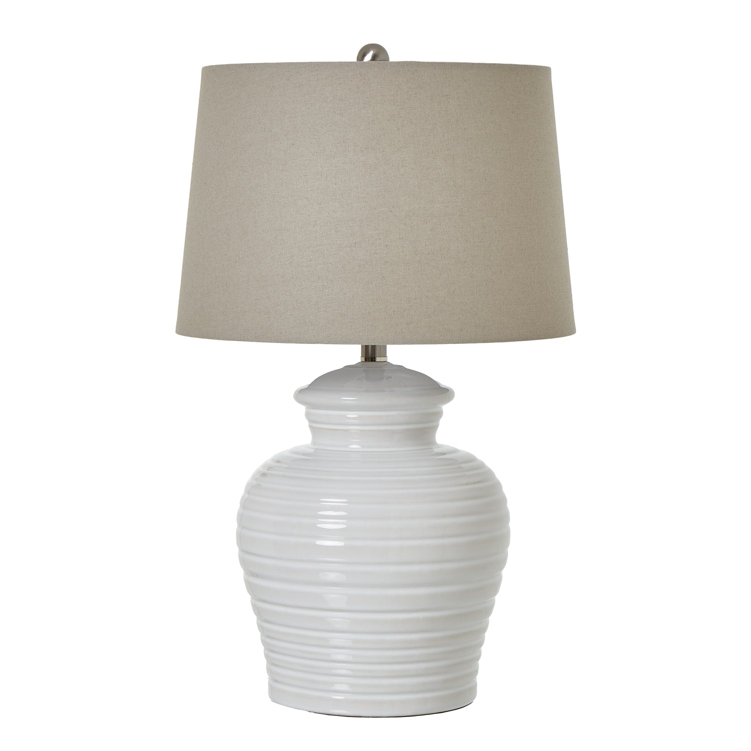 Saffron White Ceramic Pot Lamp With Linen Shade