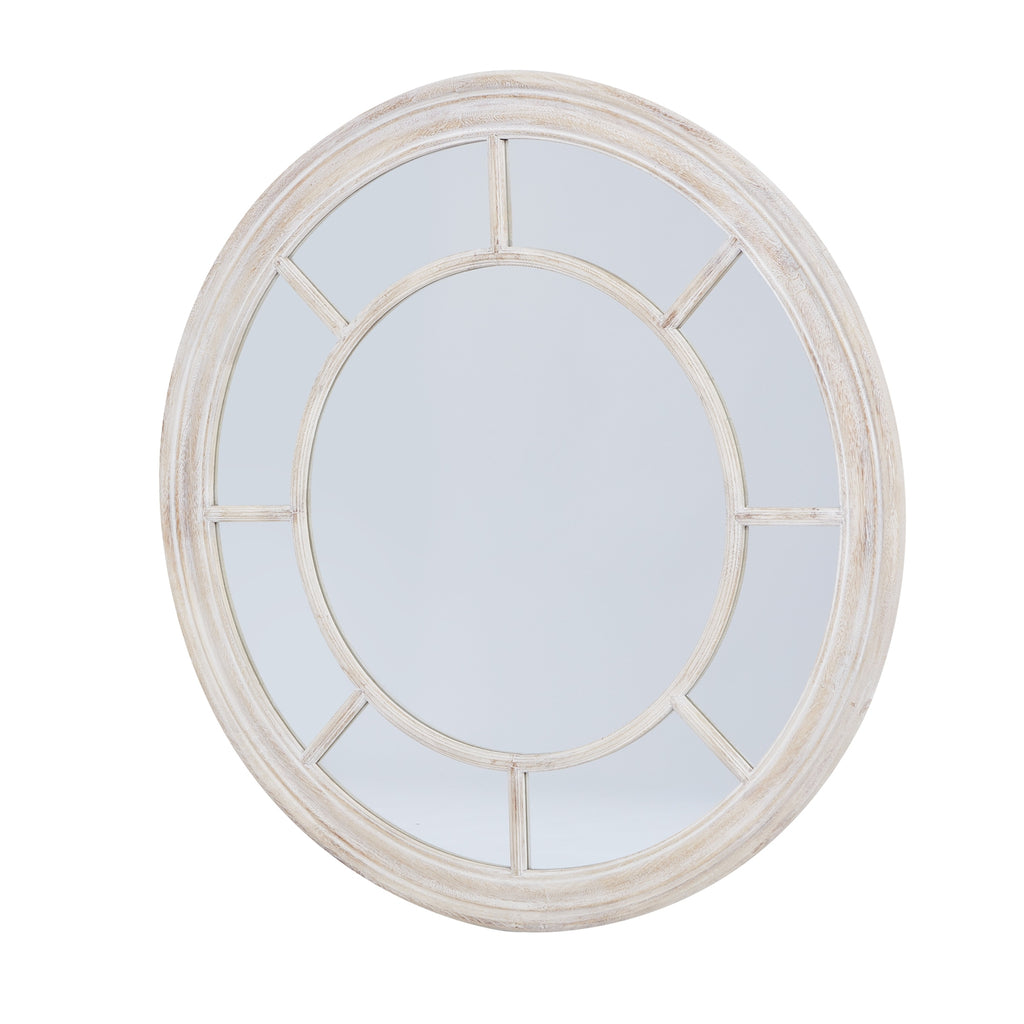 Edena Washed Wood Framed Round Mirror
