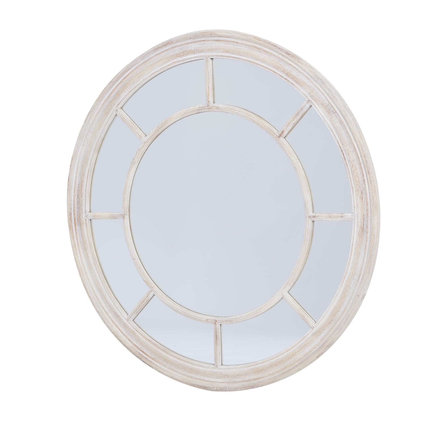 Edena Washed Wood Framed Round Mirror