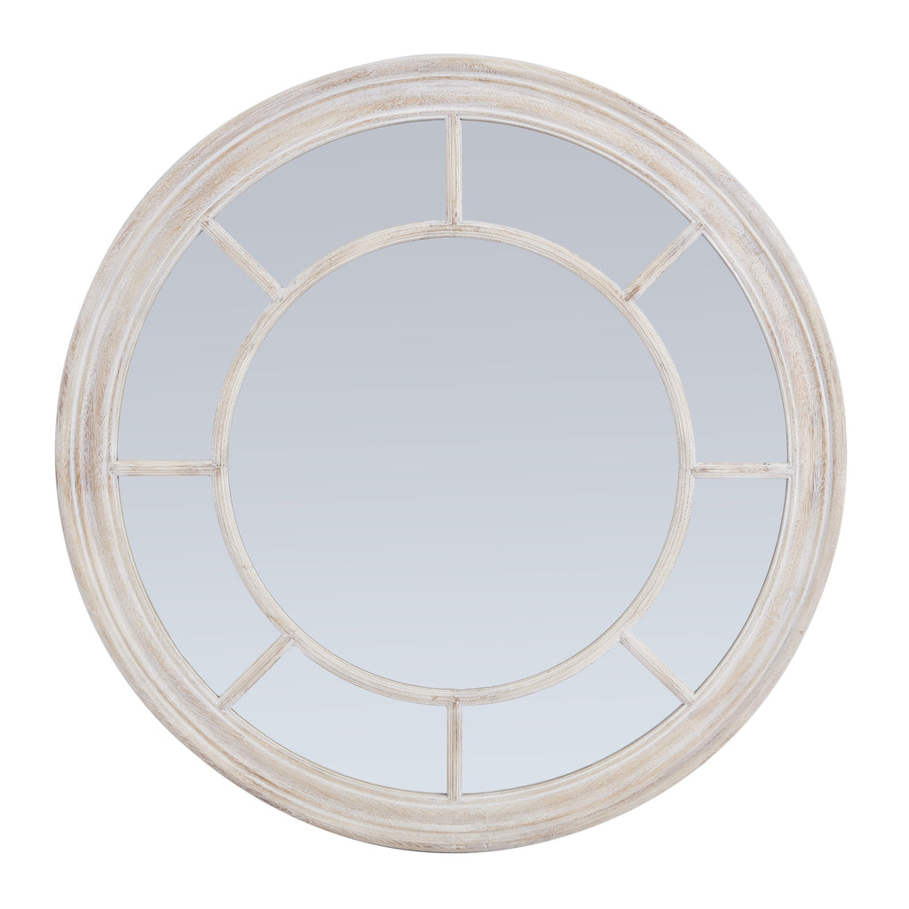 Edena Washed Wood Framed Round Mirror