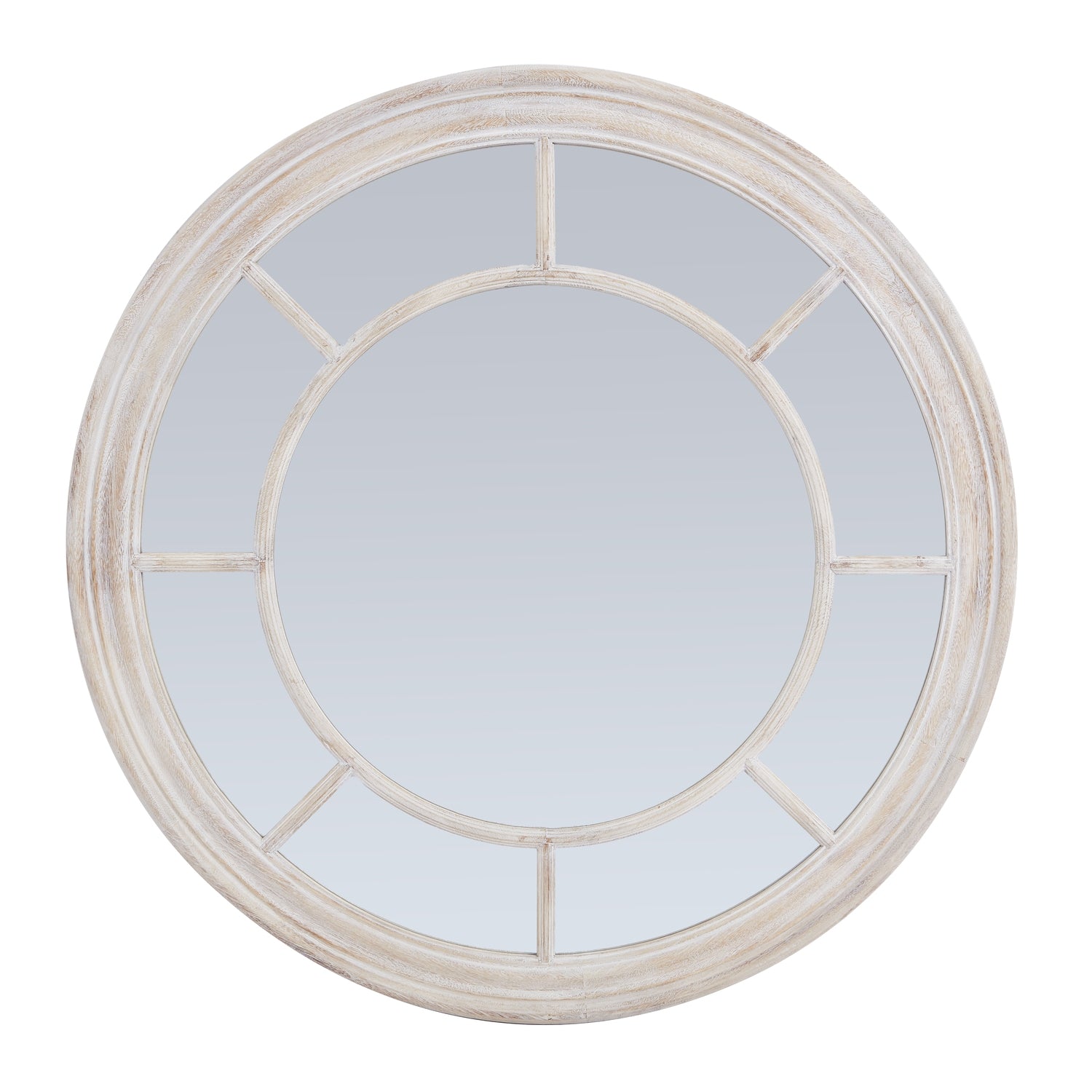 Edena Washed Wood Framed Round Mirror