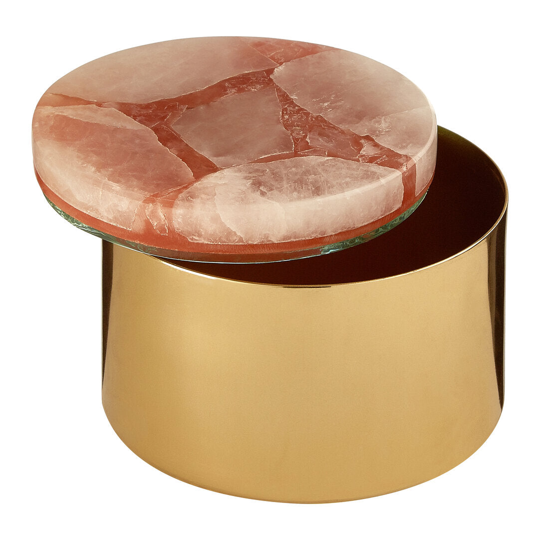 Lumi Pink Quartz & Gold Trinket Box - Small