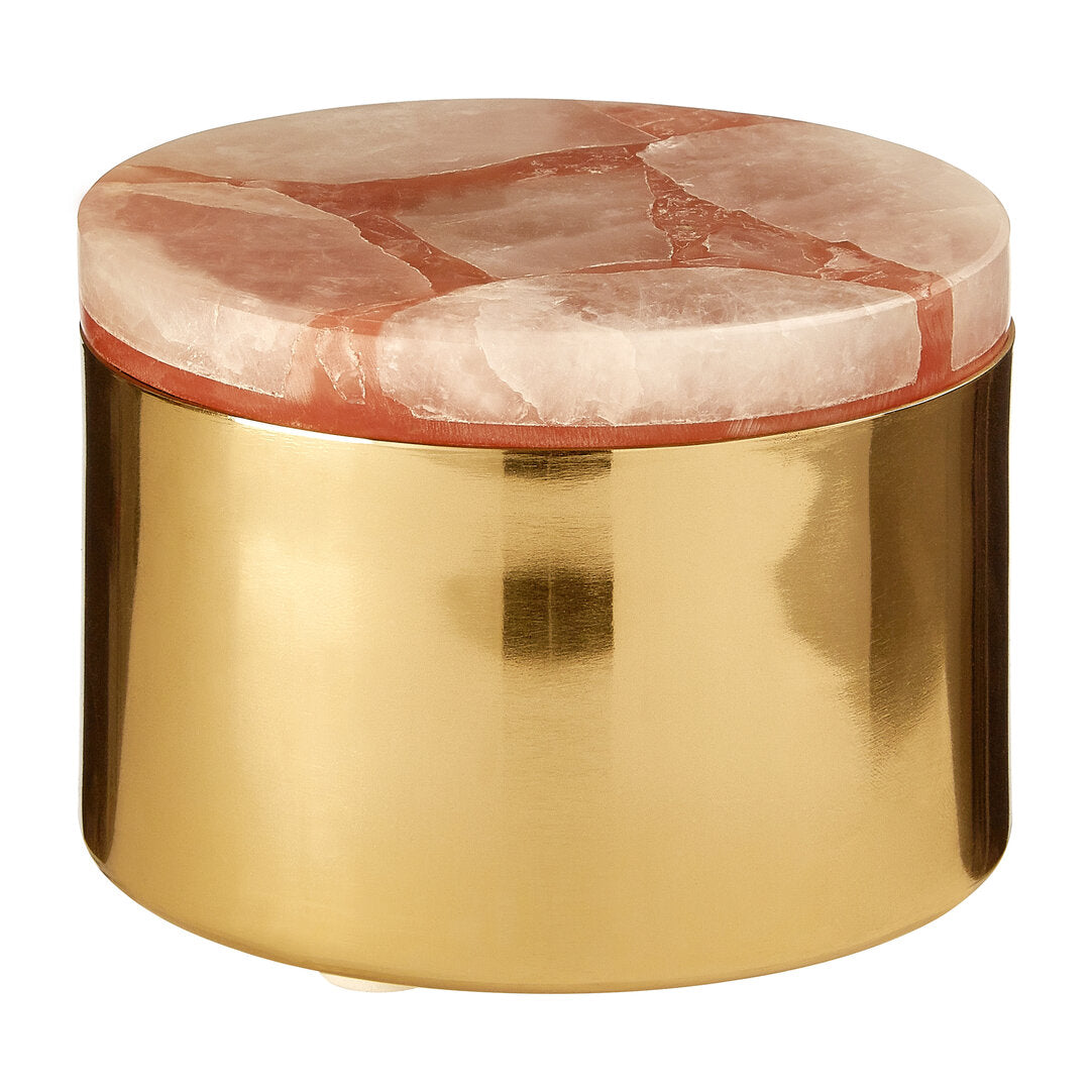 Lumi Pink Quartz & Gold Trinket Box - Small
