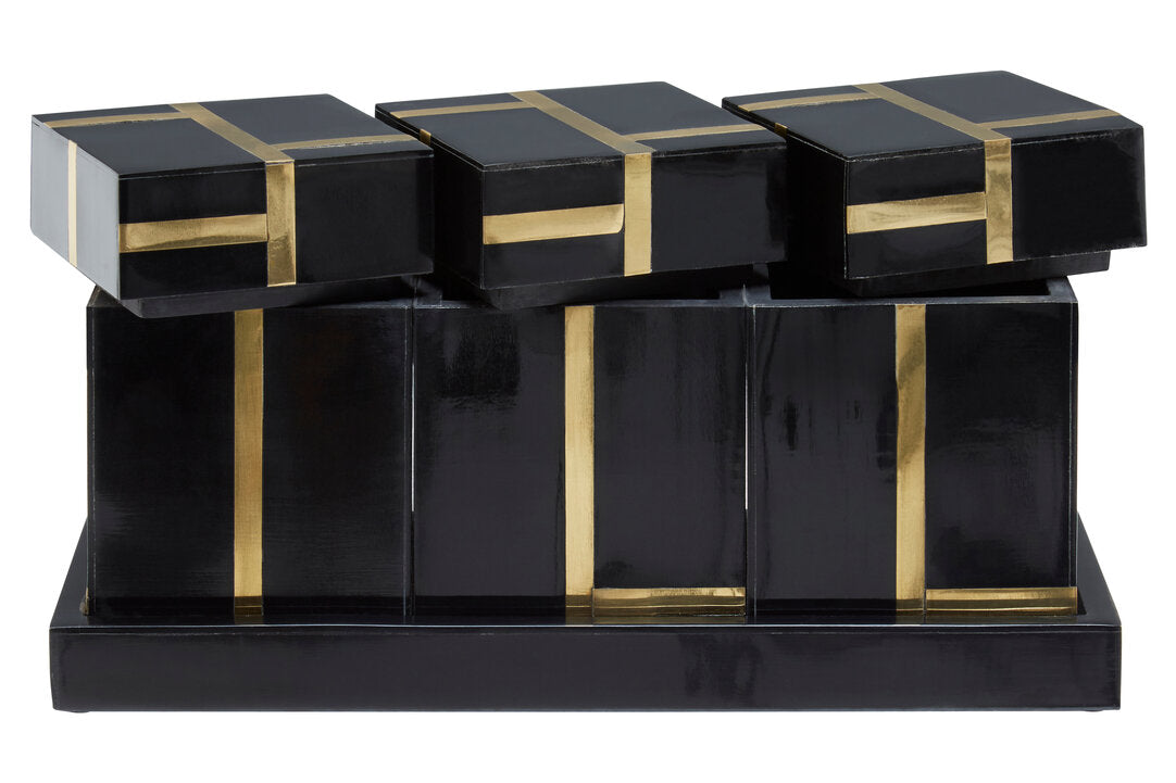 Yara Canister Set with Tray - Black & Gold