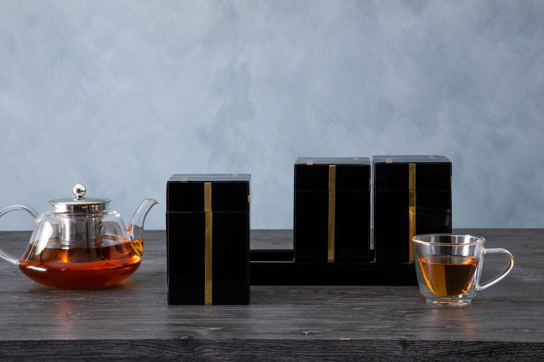 Yara Canister Set with Tray - Black & Gold