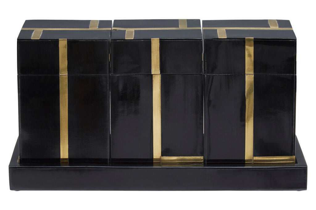 Yara Canister Set with Tray - Black & Gold