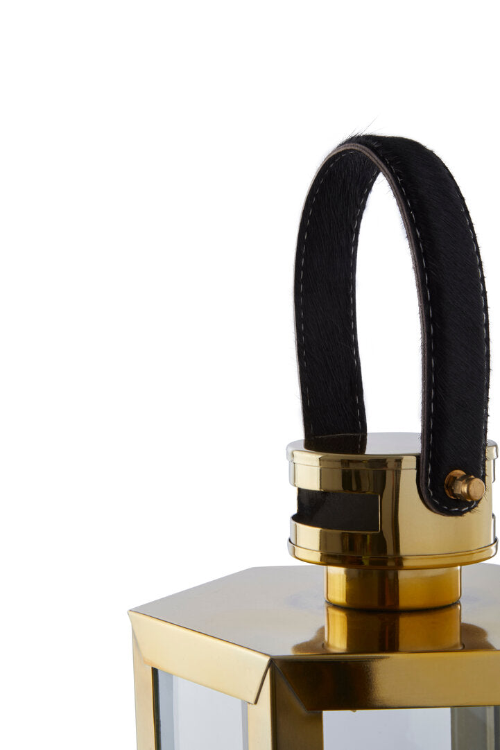 Laguna Gold & Leather Lantern - Small