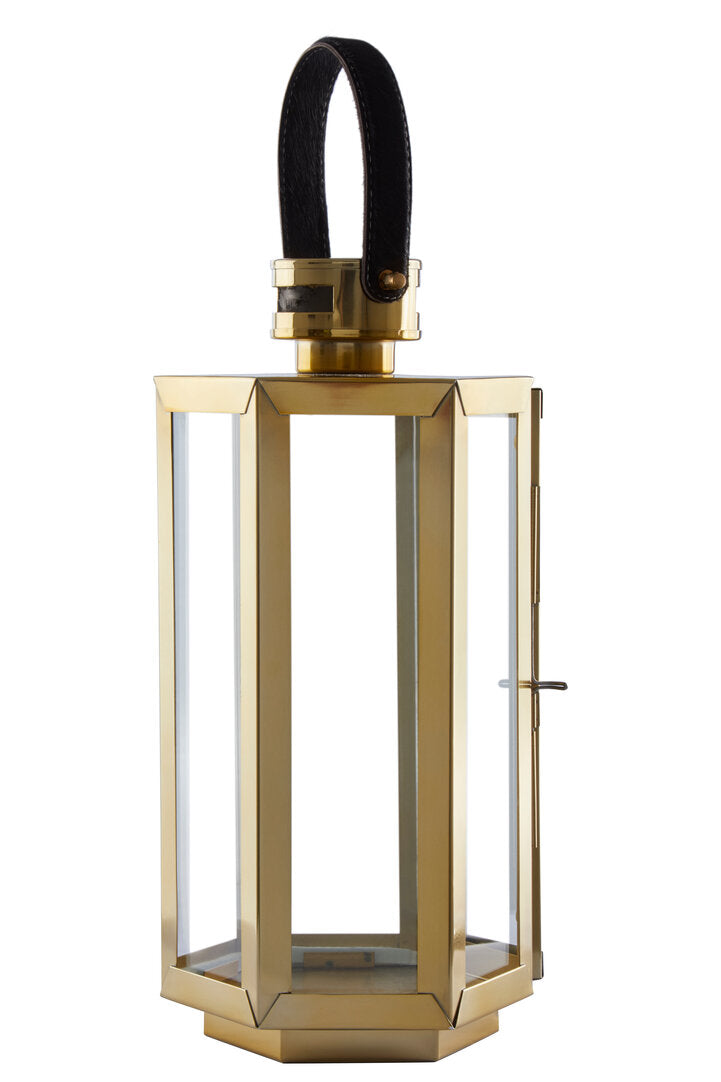 Laguna Gold & Leather Lantern - Small