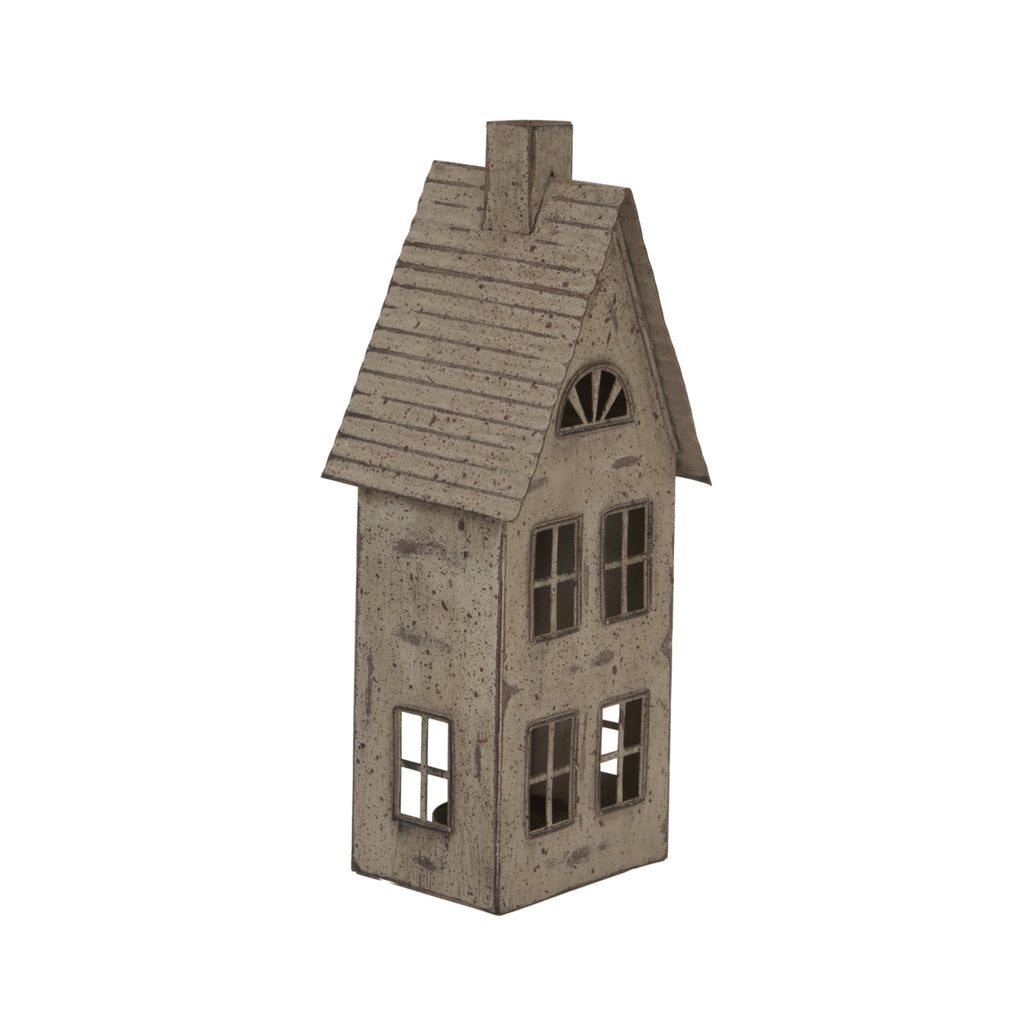 Deluna Tall Rustic Metal House Tealight With Glass Votive