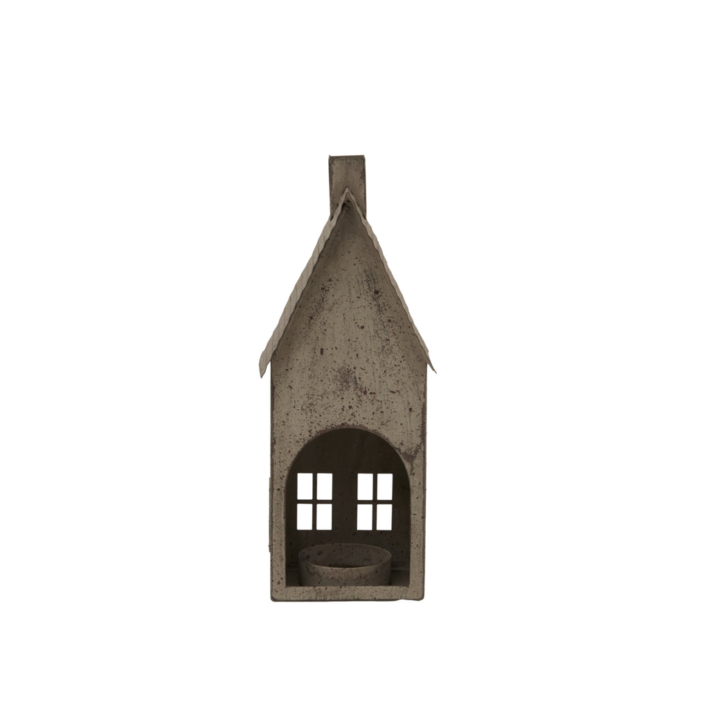 Deluna Tall Rustic Metal House Tealight With Glass Votive