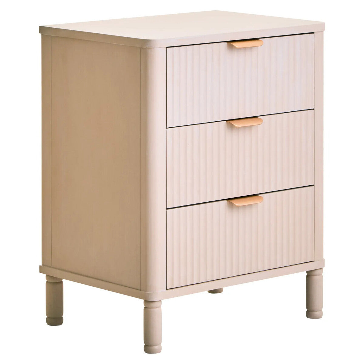 Valeria Fluted 3 Drawer Bedside Cabinet - Matte Taupe & Gold