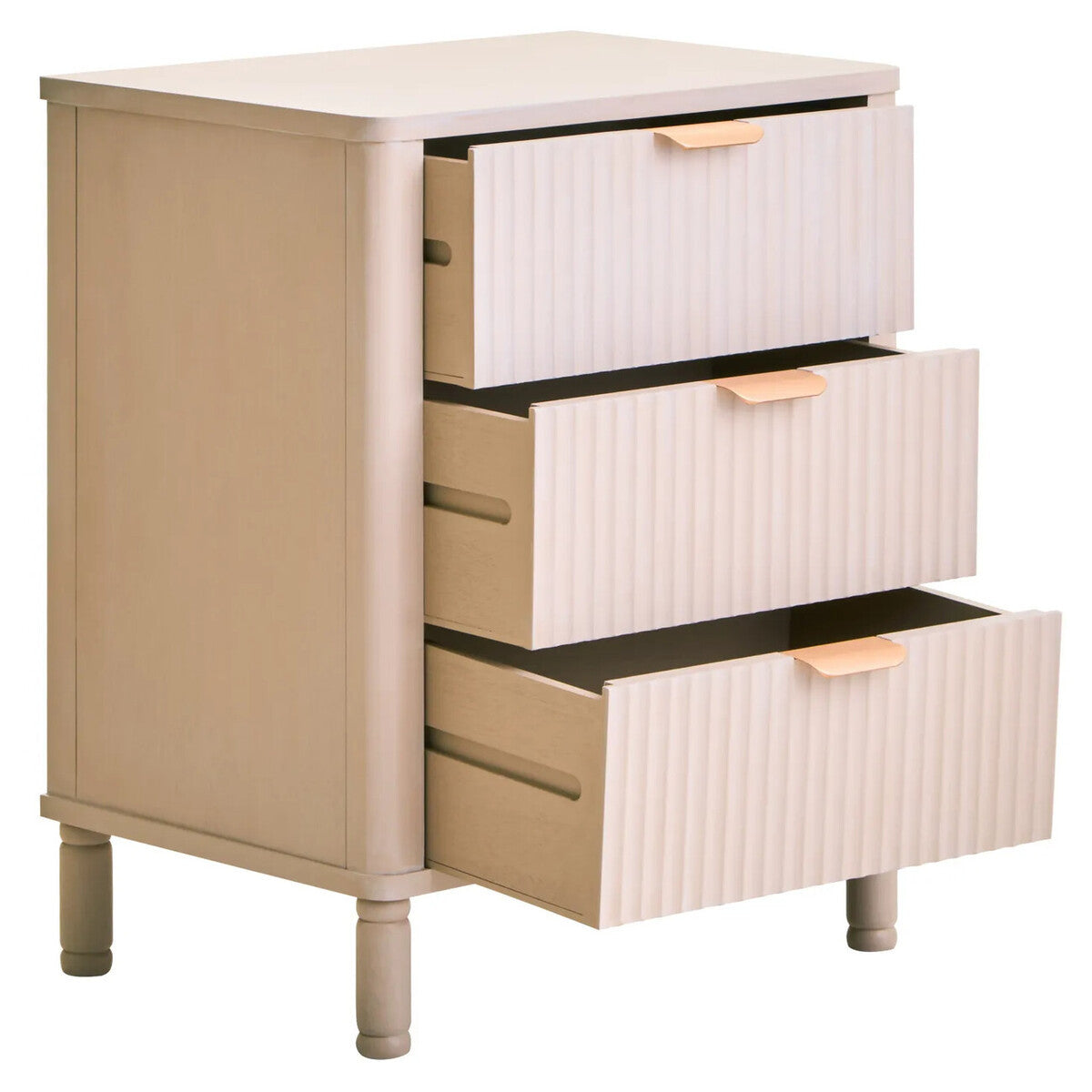 Valeria Fluted 3 Drawer Bedside Cabinet - Matte Taupe & Gold