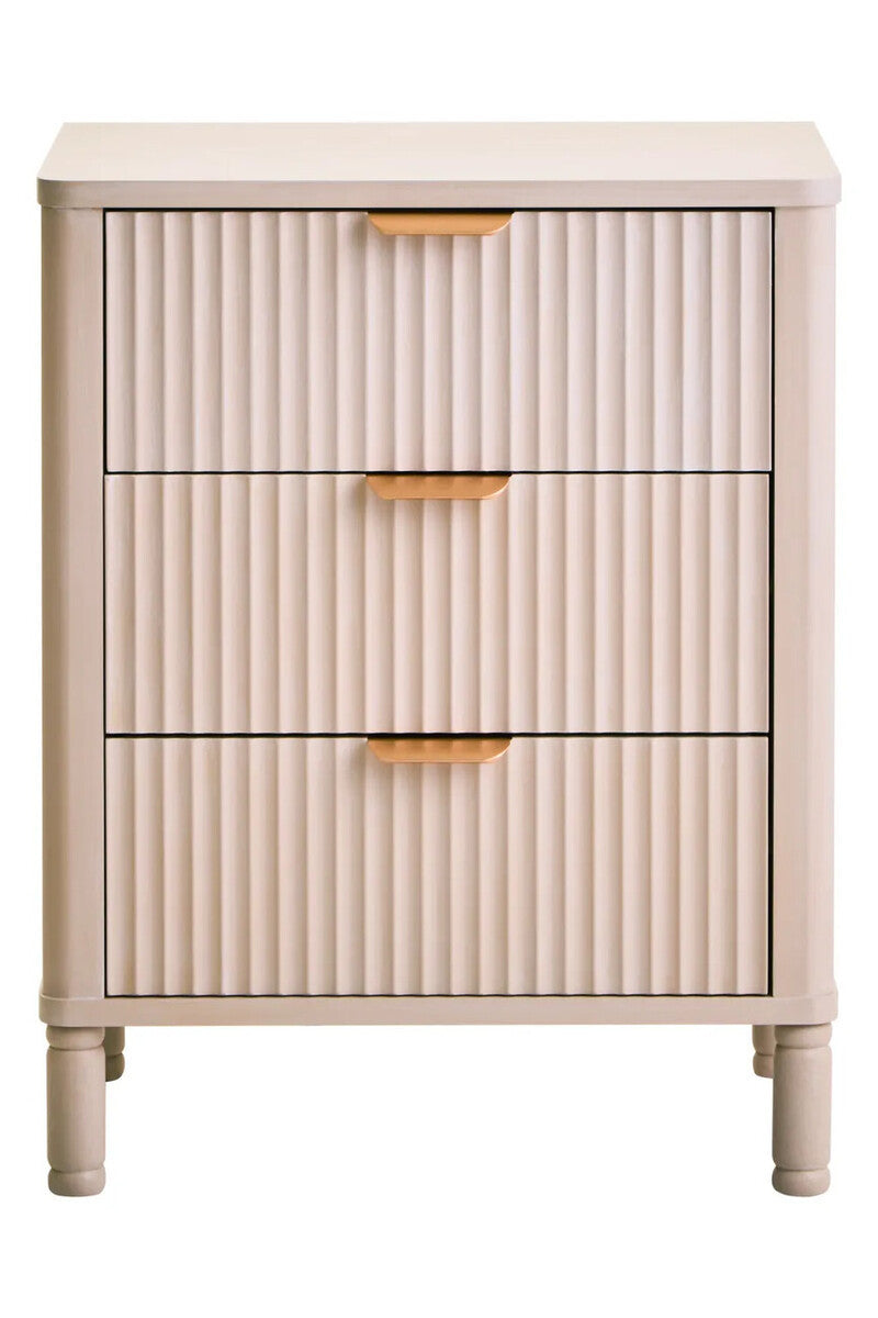 Valeria Fluted 3 Drawer Bedside Cabinet - Matte Taupe & Gold