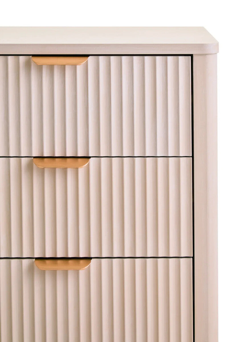Valeria Fluted 3 Drawer Bedside Cabinet - Matte Taupe & Gold