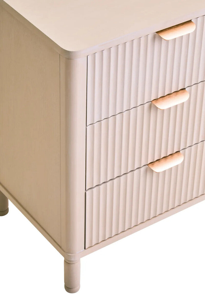 Valeria Fluted 3 Drawer Bedside Cabinet - Matte Taupe & Gold