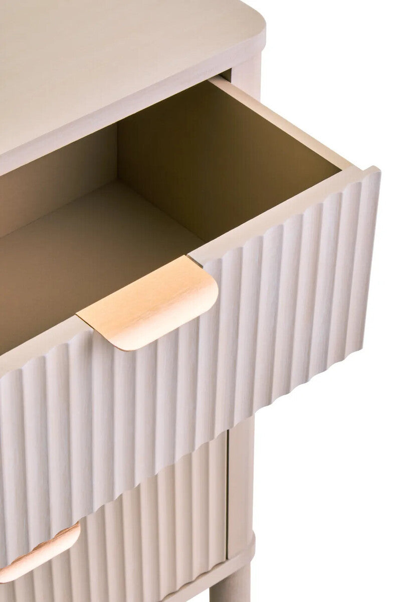 Valeria Fluted 3 Drawer Bedside Cabinet - Matte Taupe & Gold