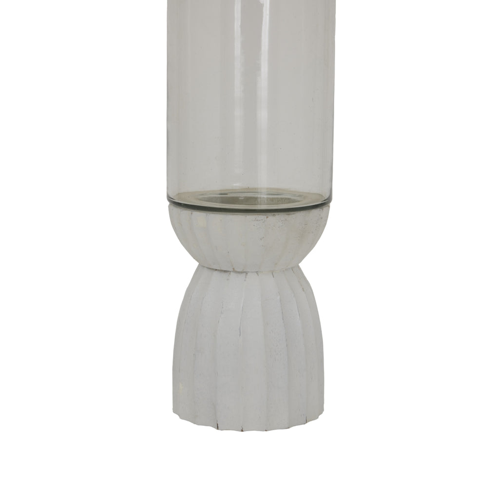 Vionne White Carved Hurricane Lantern - Medium