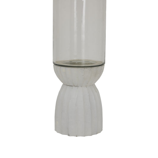 Vionne White Carved Hurricane Lantern - Medium