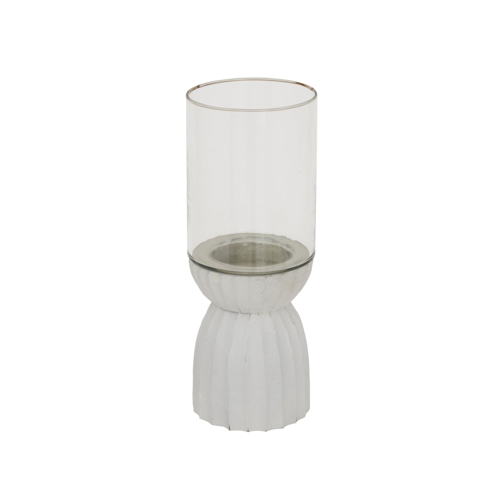 Vionne White Carved Hurricane Lantern - Medium