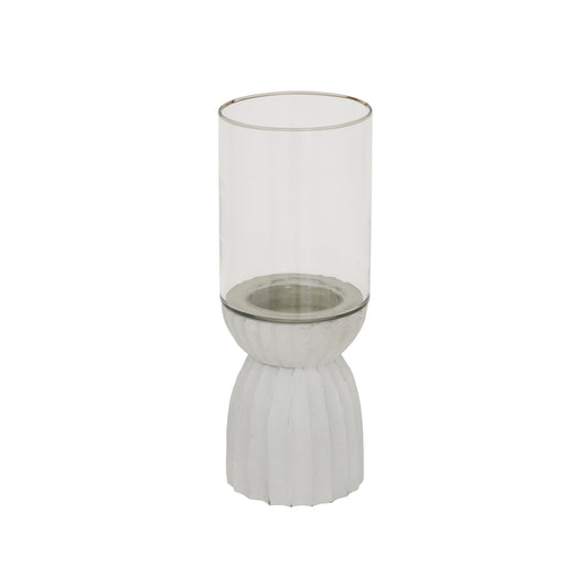 Vionne White Carved Hurricane Lantern - Medium