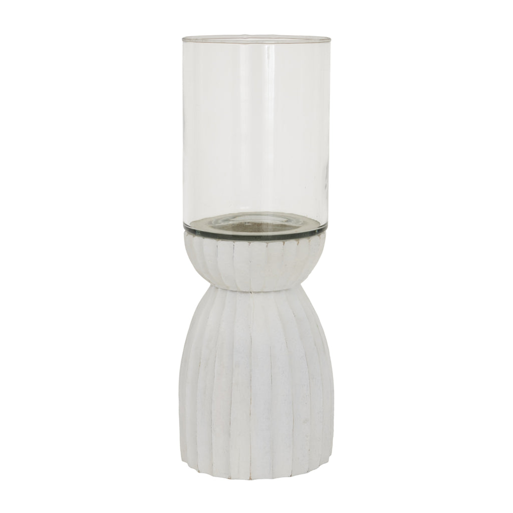 Vionne White Carved Hurricane Lantern - Large