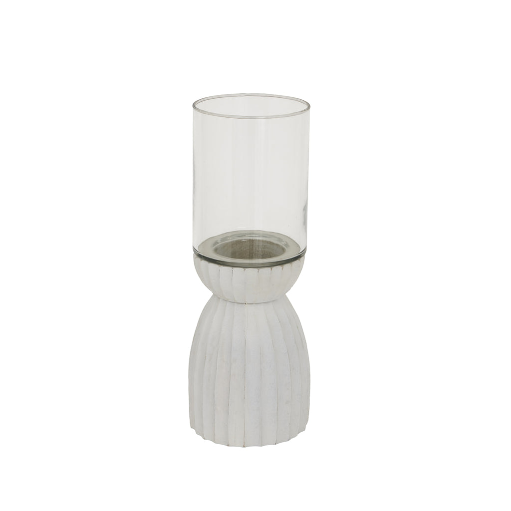 Vionne White Carved Hurricane Lantern - Large