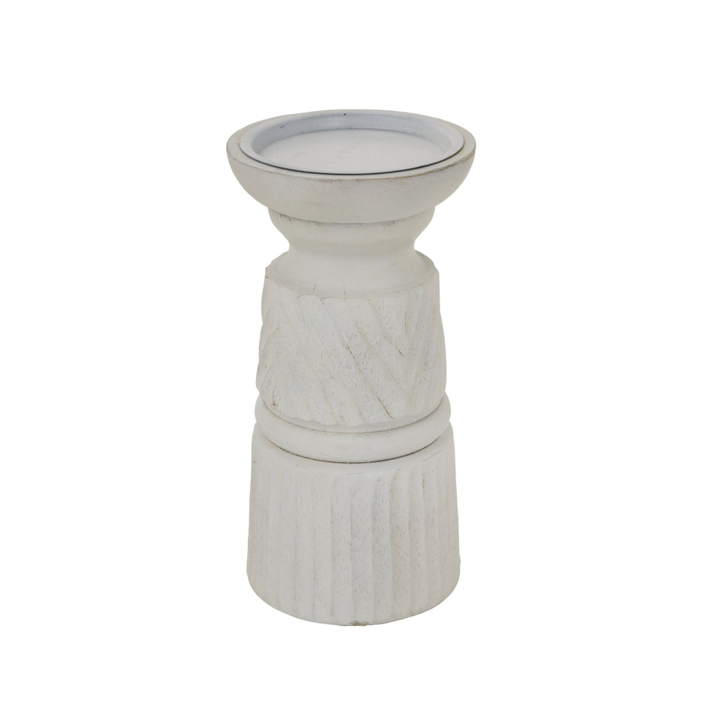 Prelude White Carved Candle Holder - Small