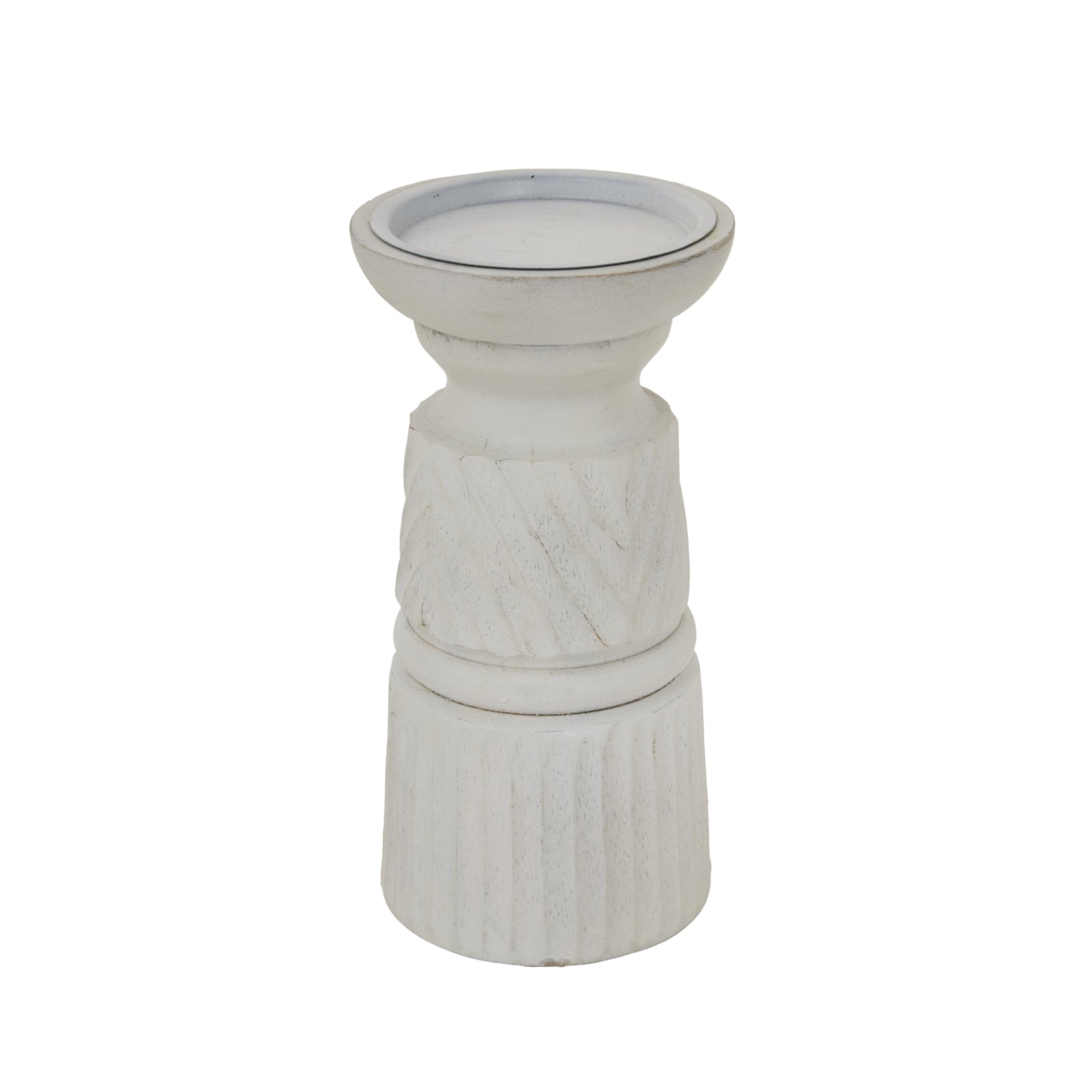 Prelude White Carved Candle Holder - Small
