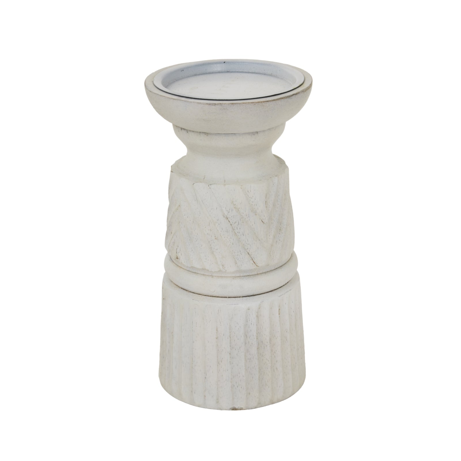Prelude White Carved Candle Holder - Small